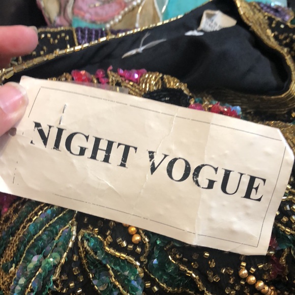 NWT Vintage Night Vogue Evening Jacket S 100 Silk Pearl Beads Sequins sparkling - Picture 15 of 16